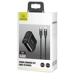 Сетевой адаптер USAMS-ST Sure-Tu US-CC085 T23 (+ кабель U31 Type-C - Lightning) Чёрный
