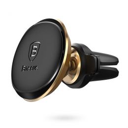 Автодержатель магнитный Baseus Magnetic Air Vent Car Mount Holder with cable clip Золото