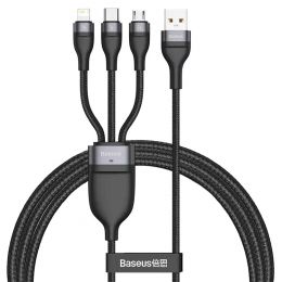 Кабель Baseus Flash One-for-three micro USB+Lightning+Type-C 5A 1.2м Черно-Серый