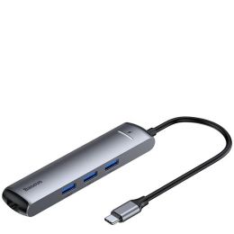 Хаб Baseus mechanical eye Six-in-one (HDMI, USB3.0, Ethernet port) Серый