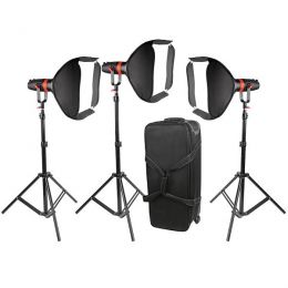 Комплект осветителей 3шт CAME-TV Boltzen Q-55S (3200-5600K) Fresnel Focusable + стойки + софтбокс