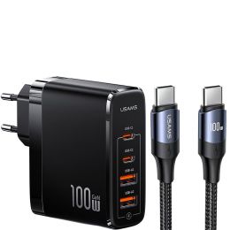Сетевой адаптер USAMS UCTZ01 T44 100W GaN Чёрный (+ Type-C кабель 1.2м)