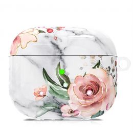 Чехол PQY Marble для Apple AirPods 3 Белый с цветами