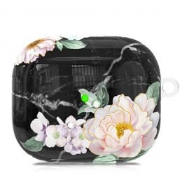 Чехол PQY Marble для Apple AirPods 3 Чёрный с цветами