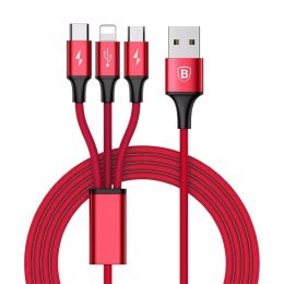 Кабель тройной Baseus Halo 3-in-1 Micro USB+Lightning+Type-C 3.5A 1.2м Красный