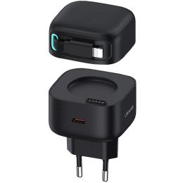 Сетевой адаптер Usams US-CC209 XMF PD35W GaN с телескопическим кабелем Lightning Чёрный