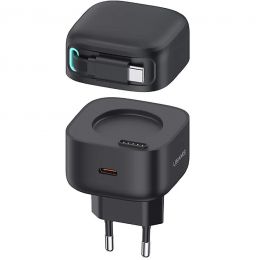 Сетевой адаптер Usams US-CC202 XMF PD35W GaN с телескопическим кабелем Type-C Чёрный