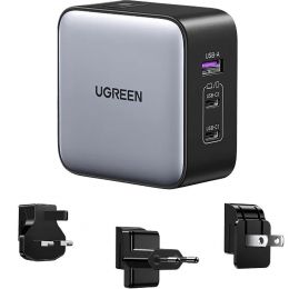 Сетевой адаптер Ugreen CD296 GaN 65W со сменными вилками Серый