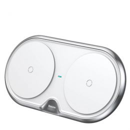 Беспроводная зарядка двойная Baseus Dual Wireless Charger с сетевым адаптером Белая