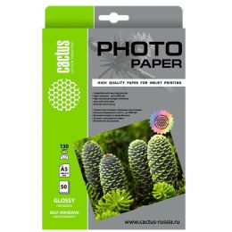 Фотобумага для струйной печати Cactus CS-GSA513050 A5 130г/м2 глянцевая самоклеящаяся (50л)