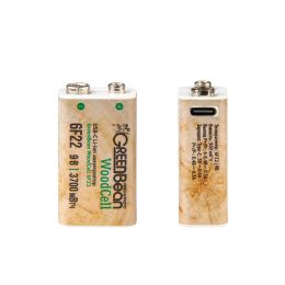 Аккумулятор GreenBean WoodCell 6F22 зарядка USB-C (набор 2 шт)